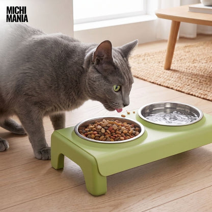 Comedero Elevado Doble de Acero Inoxidable para Gatos