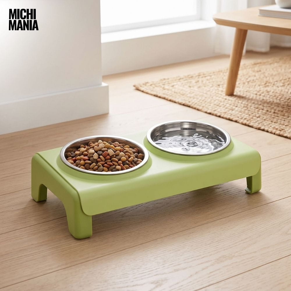 Comedero Elevado Doble de Acero Inoxidable para Gatos