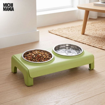 Comedero Elevado Doble de Acero Inoxidable para Gatos