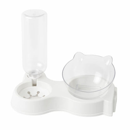 Comedero automático color blanco con doble compartimento para alimento y agua