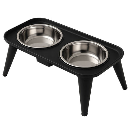Comedero elevado negro doble para gatos con tazones desmontables de acero inoxidable