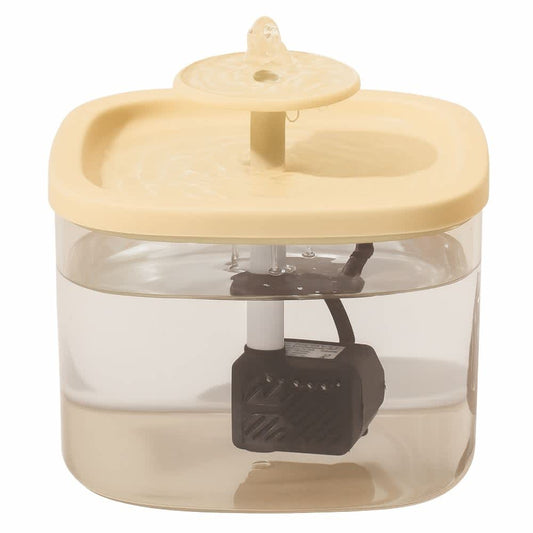 Fuente de agua silenciosa para gatos color beige con diseño minimalista y tanque transparente