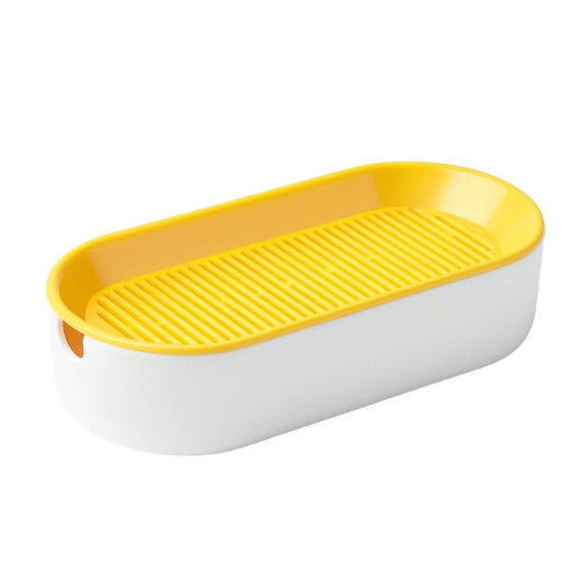 Matera para pasto gatuno color amarillo con diseño sin tierra y bandeja superior con rejilla